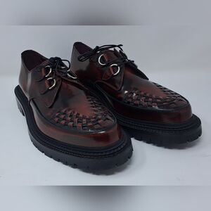 Burberry Mens Shoes Burgundy Leather Woven Lace Up Platform Creepers 11 US 44 EU
